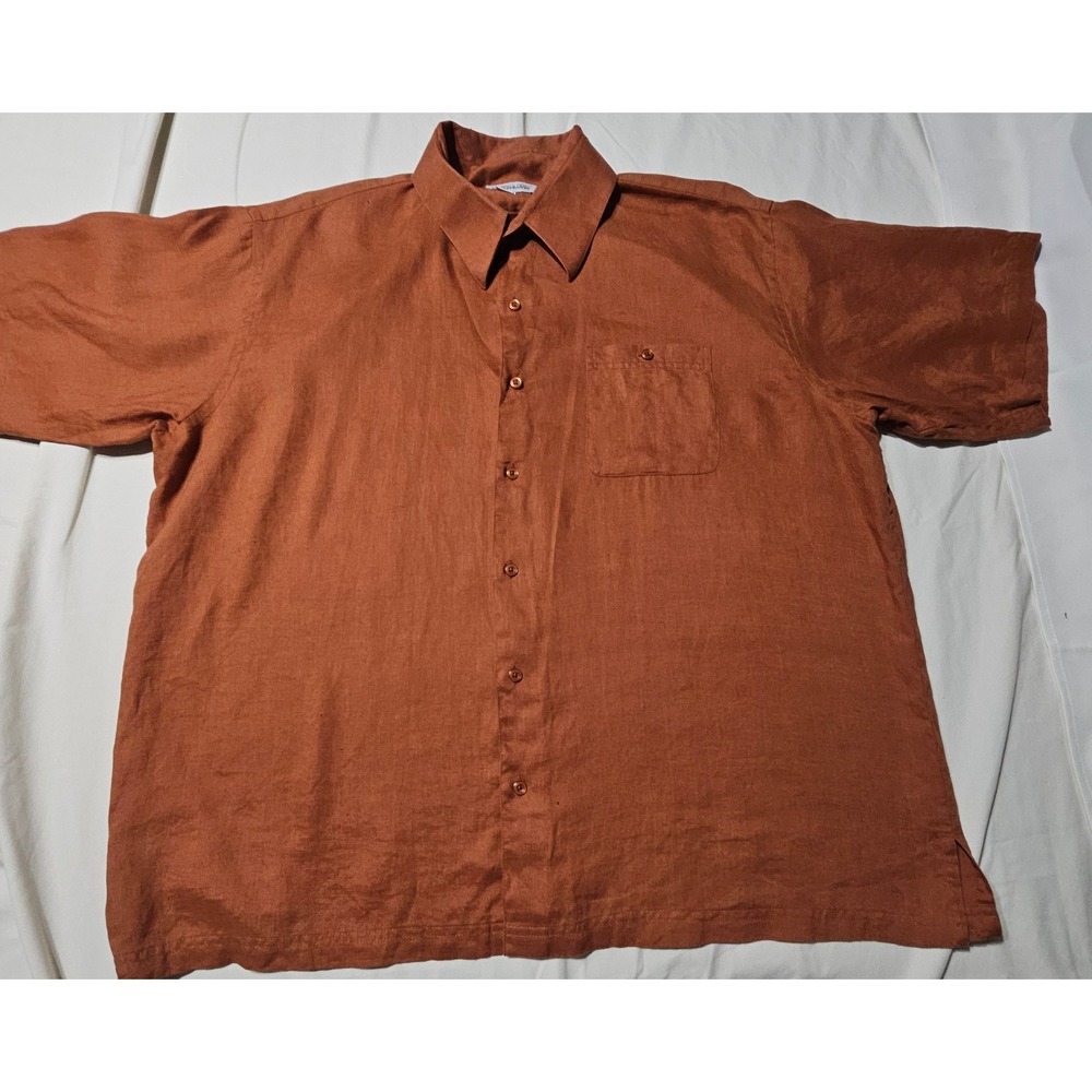 Joseph & Feiss Linen Shirt Mens XXL Rust Orange Short Sleeve Button Down Summer